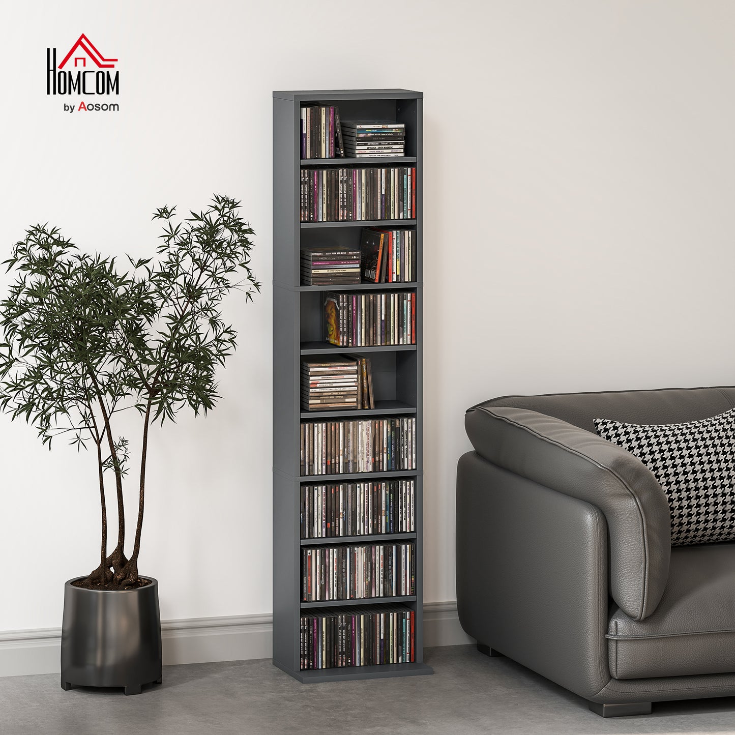 260 CD Storage Unit 120 DVD Storage Tower with 9 Compartments Grey