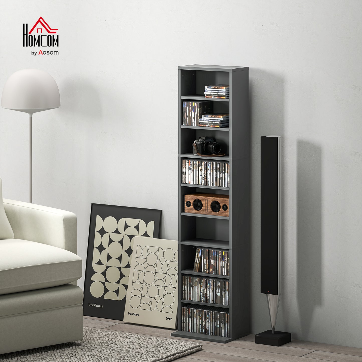 260 CD Storage Unit 120 DVD Storage Tower with 9 Compartments Grey