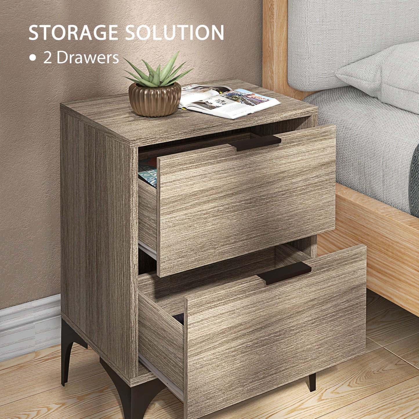 Bedside Tables Set of 2 with 2 Drawers for Bedroom, Living Room