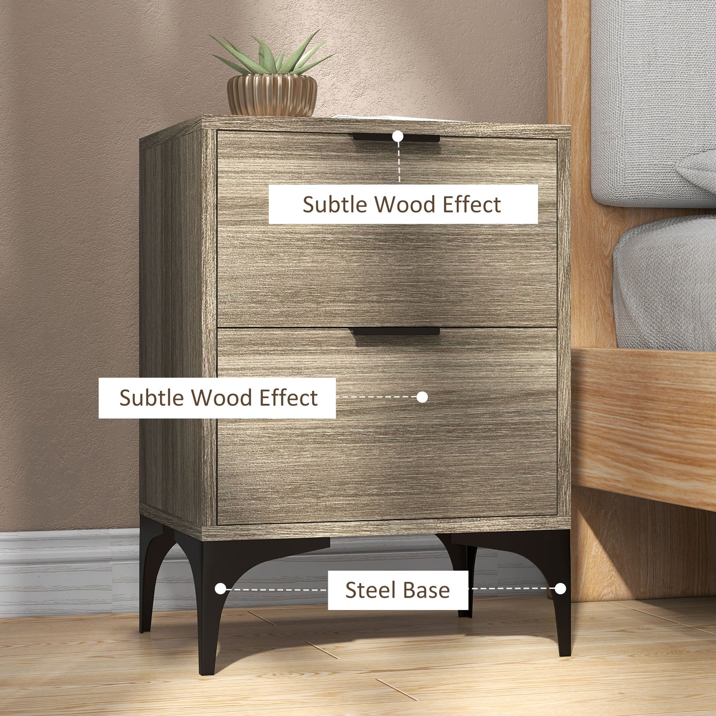 Bedside Tables Set of 2 with 2 Drawers for Bedroom, Living Room