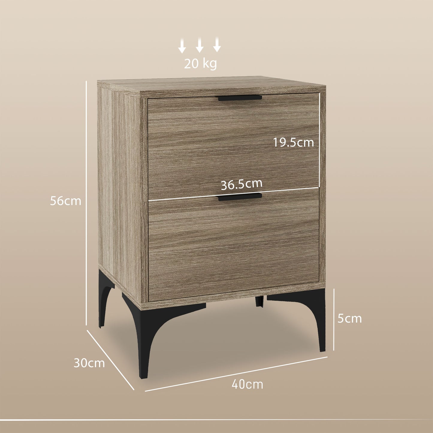 Bedside Tables Set of 2 with 2 Drawers for Bedroom, Living Room