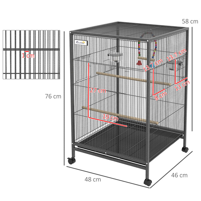 Bird Cage, Budgie Cage, with Rolling Stand, for Small Birds - Grey