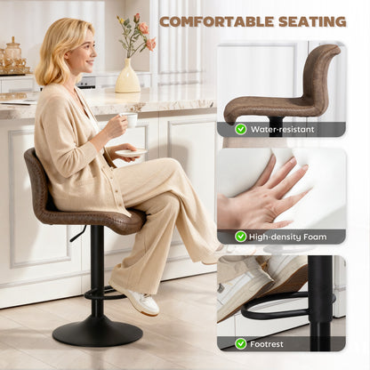 Barstools Set of 2, Dining Stools with Backrest and Footrest, Brown