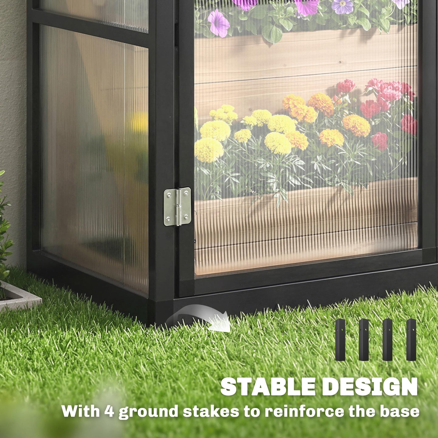 6 x 1.5ft Polycarbonate Greenhouse with 3 Hinged Doors, Top Vent, Lean-to Green House, Aluminium Walk-in Greenhouse for Patio Garden, Black