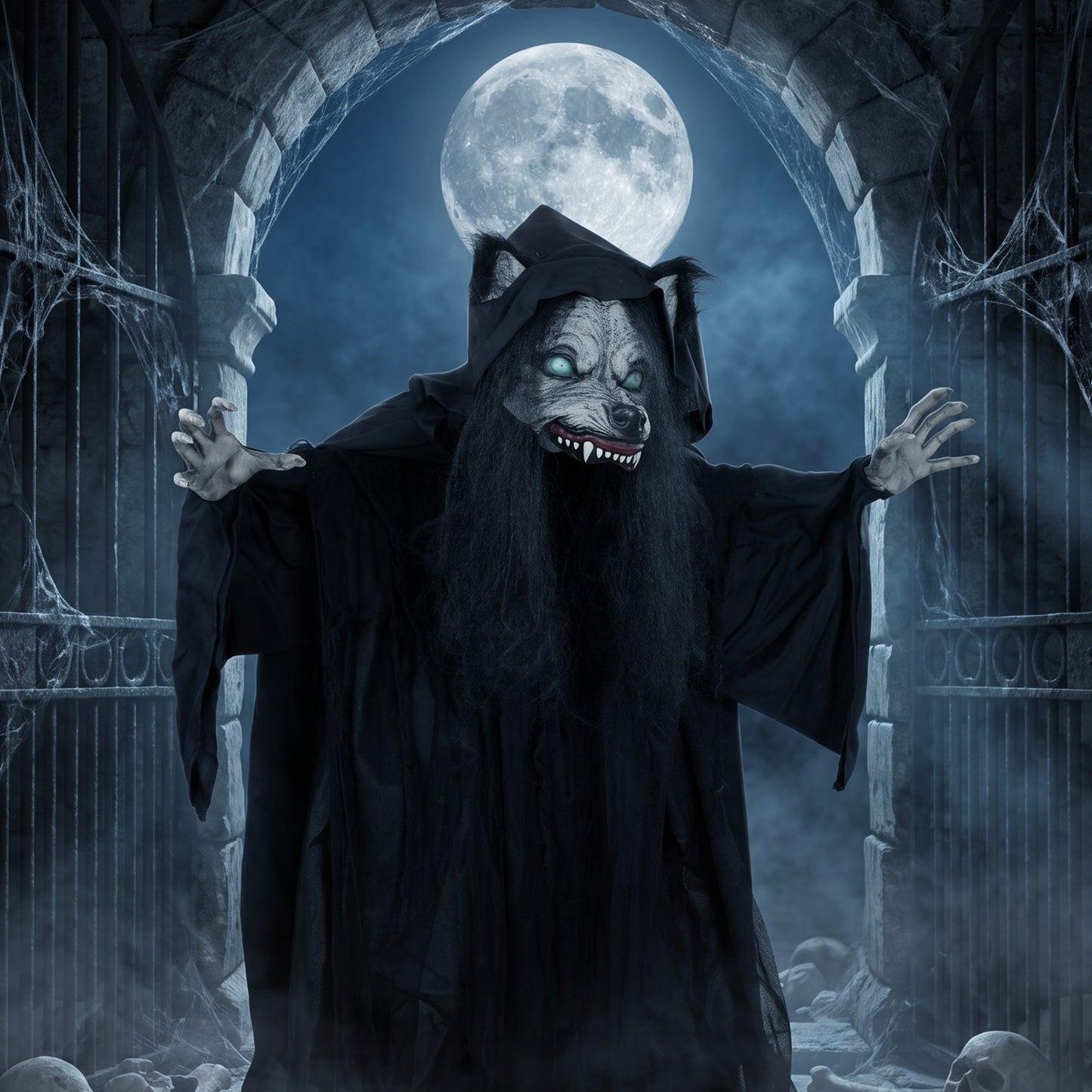 67" Animated Pop-Up Ghost with Werewolf Mask, Light Up Animated Prop