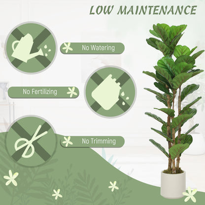 120cm Artificial Fiddle Leaf Fig Tree with Solid Wood Trunks, Decorative Artificial Plant with 71 Leaves in Pot for Indoor Living Room Office Home Decor, Green