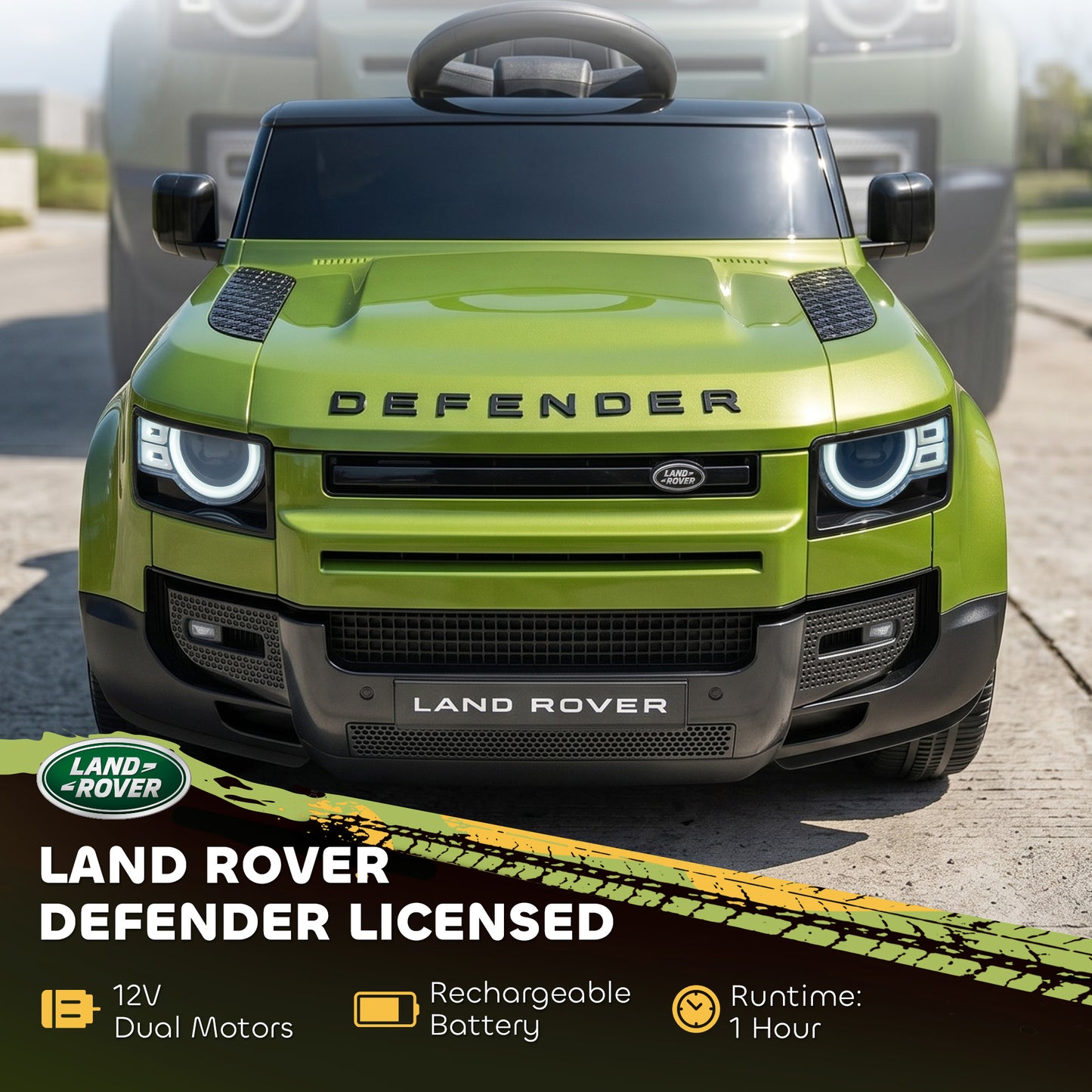 Land Rover Defender Licensed 12V Kids Ride on Car w/ Remote, Green