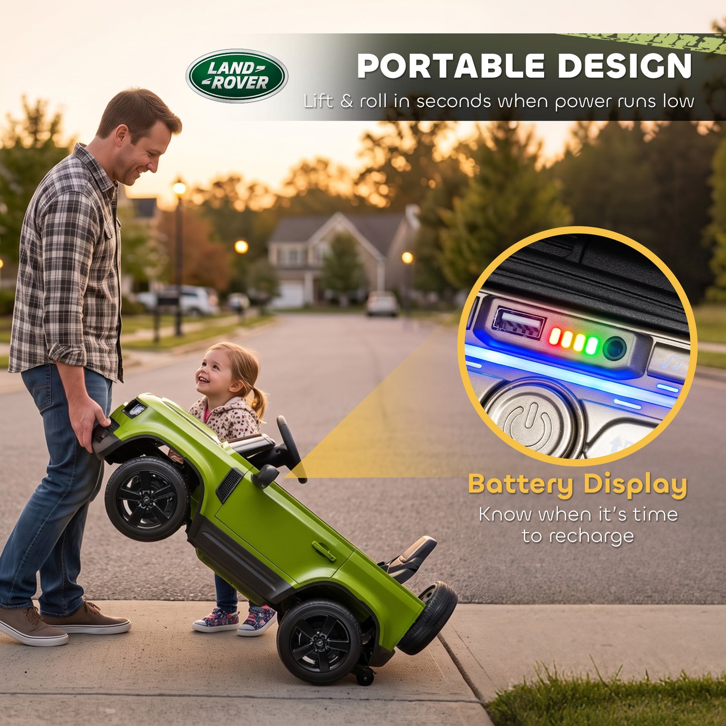 Land Rover Defender Licensed 12V Kids Ride on Car w/ Remote, Green
