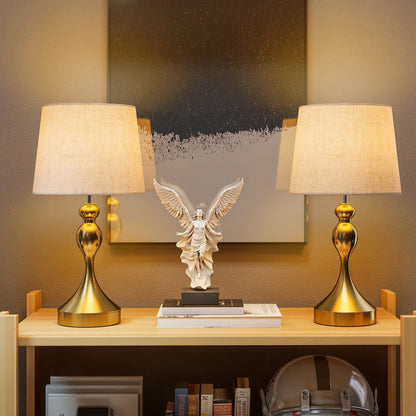 Table Lamps Set of 2, Modern Bedside Lamps with USB Ports, Gold Tone