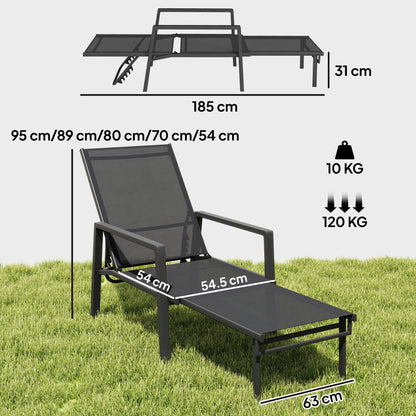 Sun Loungers Set of 2 w/ Retractable Footrest 5-Position Adjustable