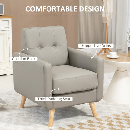 Modern Accent Chair, Tufted Living Room Chairs, PU Leather Armchair for Bedroom, Home Office, Grey