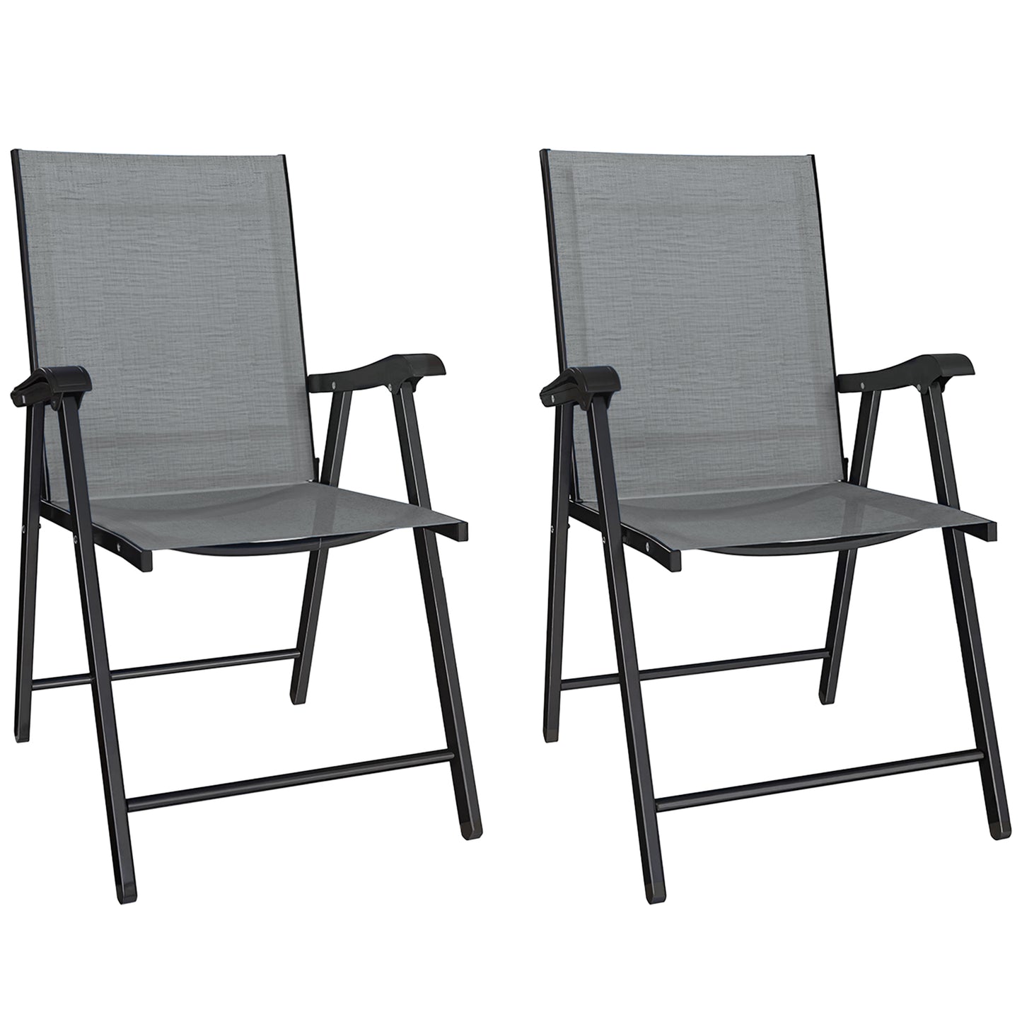 Folding Garden Chairs Set of 2 with High Back, Armrests, Light Grey
