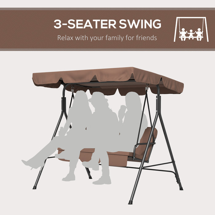 3-Seat Swing Chair Garden Swing Seat with Adjustable Canopy for Patio, Brown