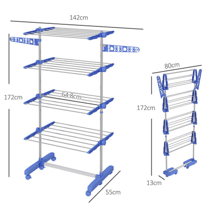 4-Tier Large Clothes Airer Stainless Steel Clothes Drying Rack Blue