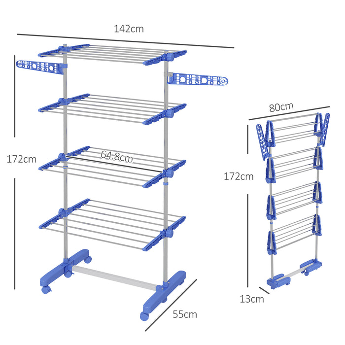 4-Tier Large Clothes Airer Stainless Steel Clothes Drying Rack Blue