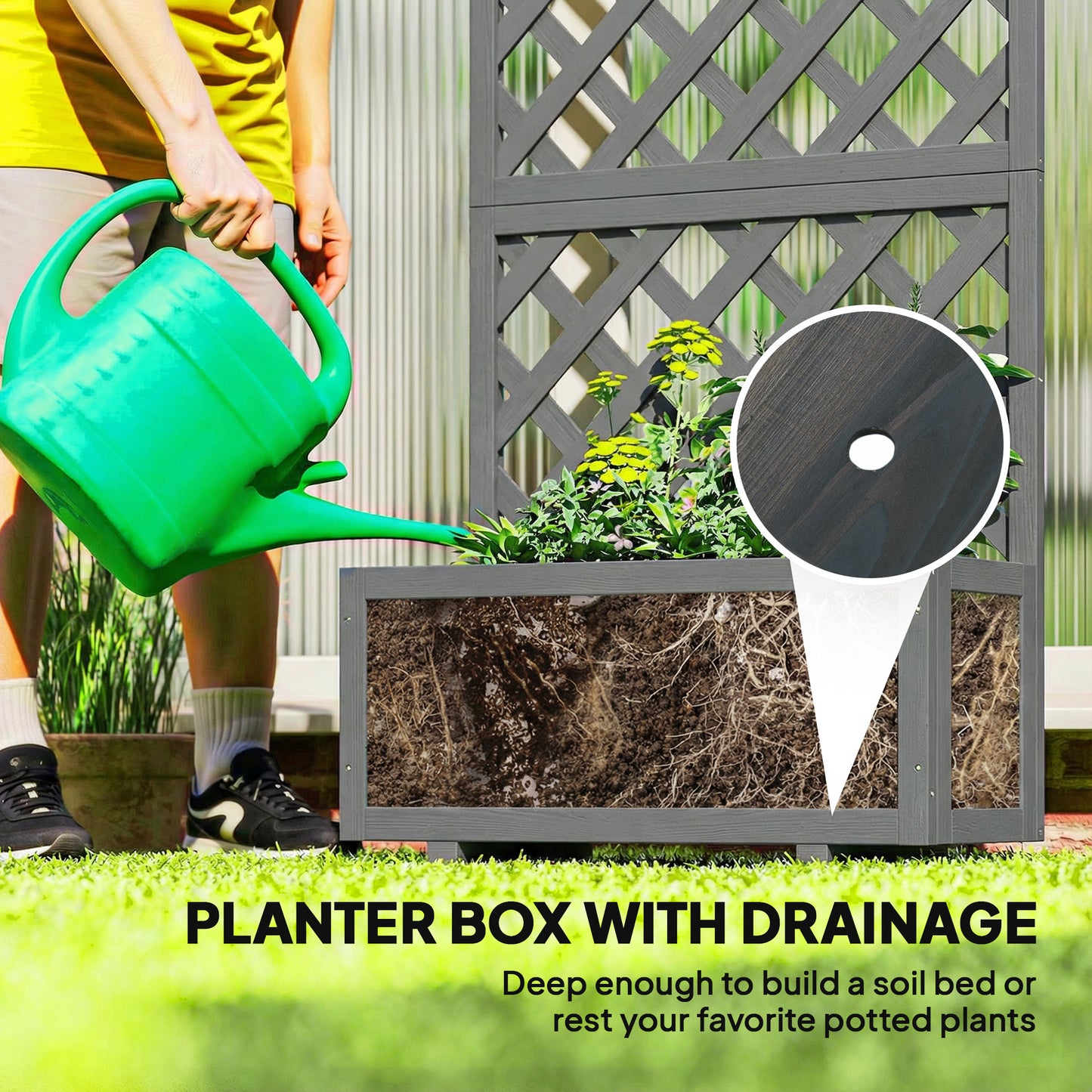 Wood Planter with Trellis for Climbing Plants, Grey