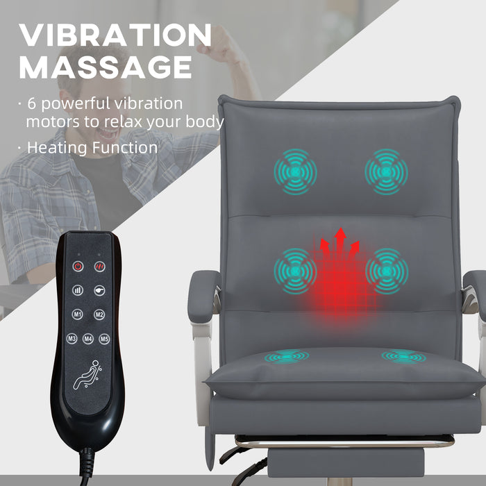 Vinsetto Vibration Massage Office Chair w/ Heat, Faux Leather Computer Chair w/ Footrest, Armrest, Reclining Back, Double-tier Padding, Grey