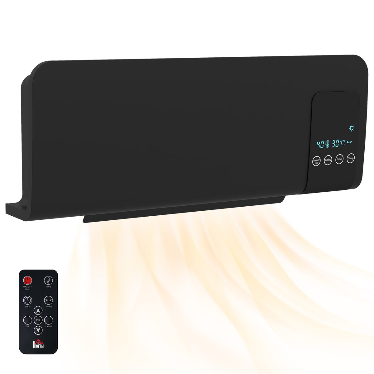 2000W Wall Mounted Ceramic Heater with Remote Control for Home Black