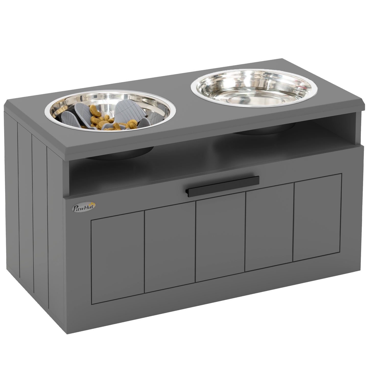 Raised Dog Bowl, Elevated Dog Bowls with Slow Feeder Mat, Grey