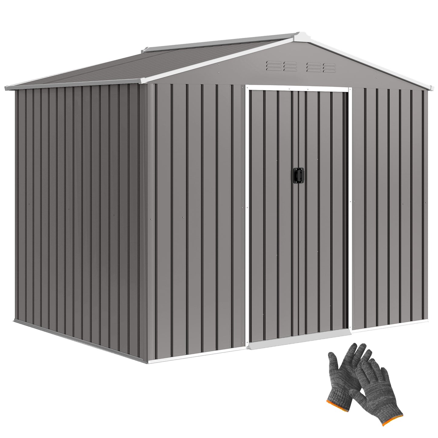 8 x 6ft Garden Storage Shed with Double Door, Light Grey