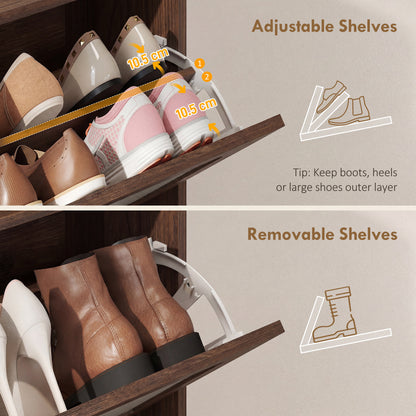 Boho Narrow Shoe Cabinet, Shoe Rack with 2 Flip Drawers, Dark Brown
