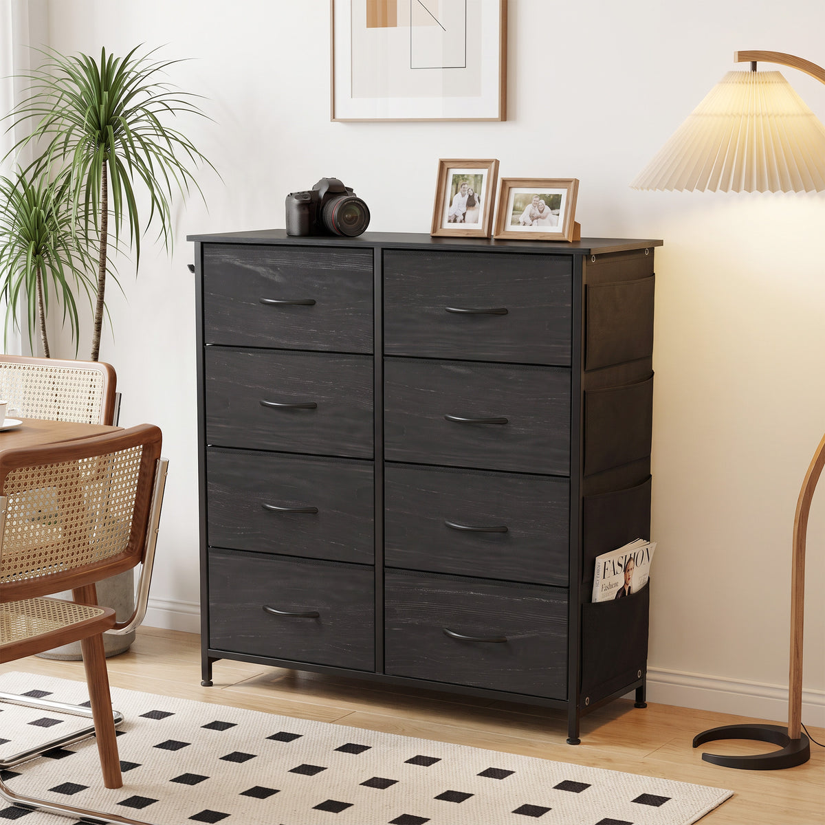 Fabric Chest of Drawers, 8 Drawer Dresser for Bedroom, Black