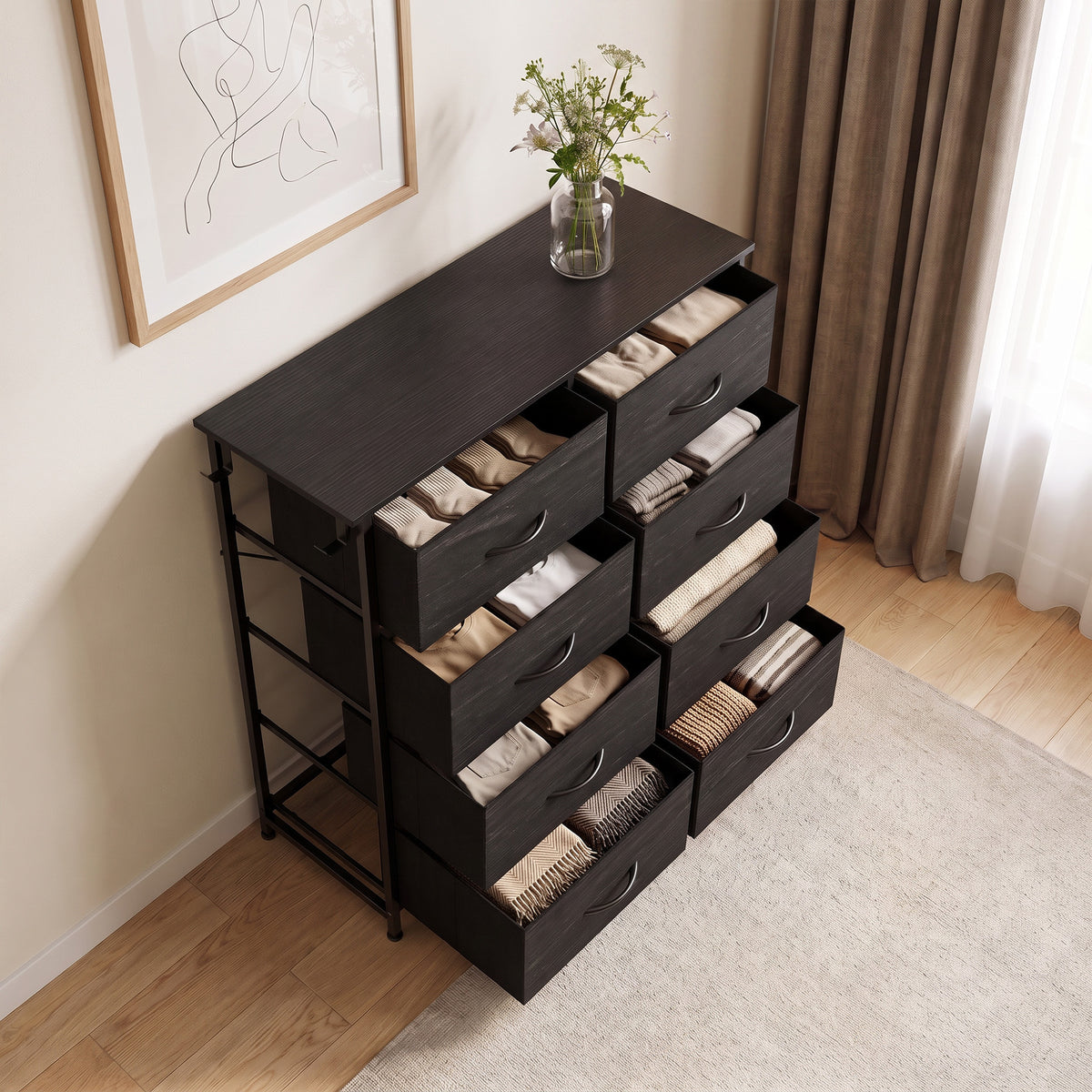 Fabric Chest of Drawers, 8 Drawer Dresser for Bedroom, Black