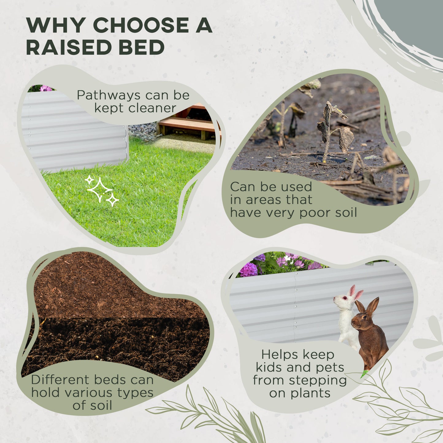 Galvanised Steel Outdoor Raised Bed w/ Reinforced Rods, Light Grey