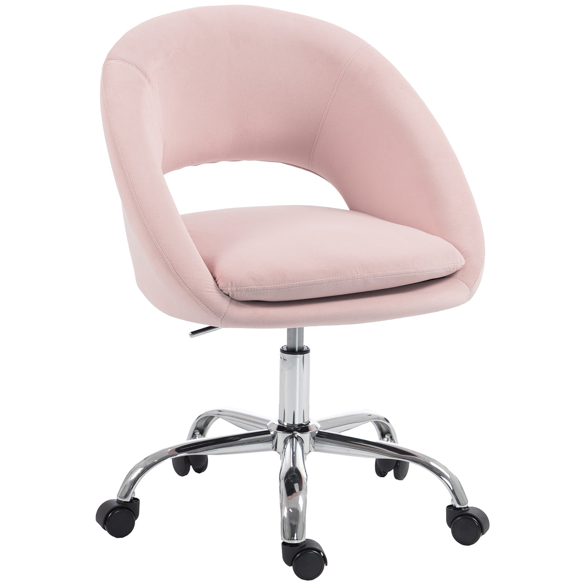 Velvet Desk Chair with Height-Adjustable, Wheels, Pink