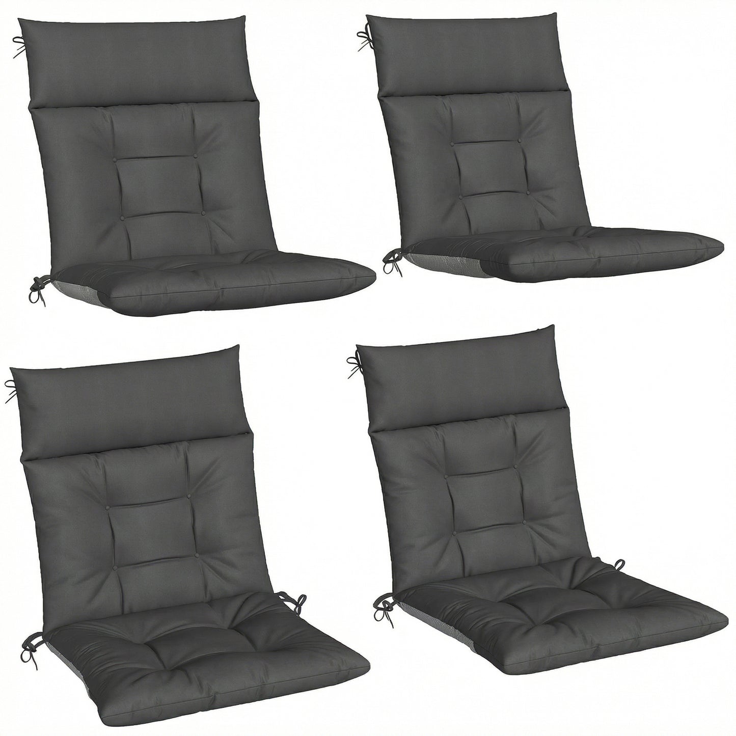 Garden Chair Cushions Set of 4, Waterproof Seat Pads, Dark Grey