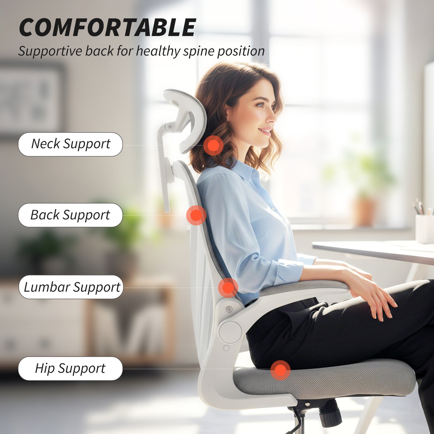Ergonomic Office Chair, Computer Chair with Foldable Backrest, Grey