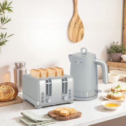 Kettle and Toaster Set with 3000W Rapid Boil, 4 Slice Toaster, Grey