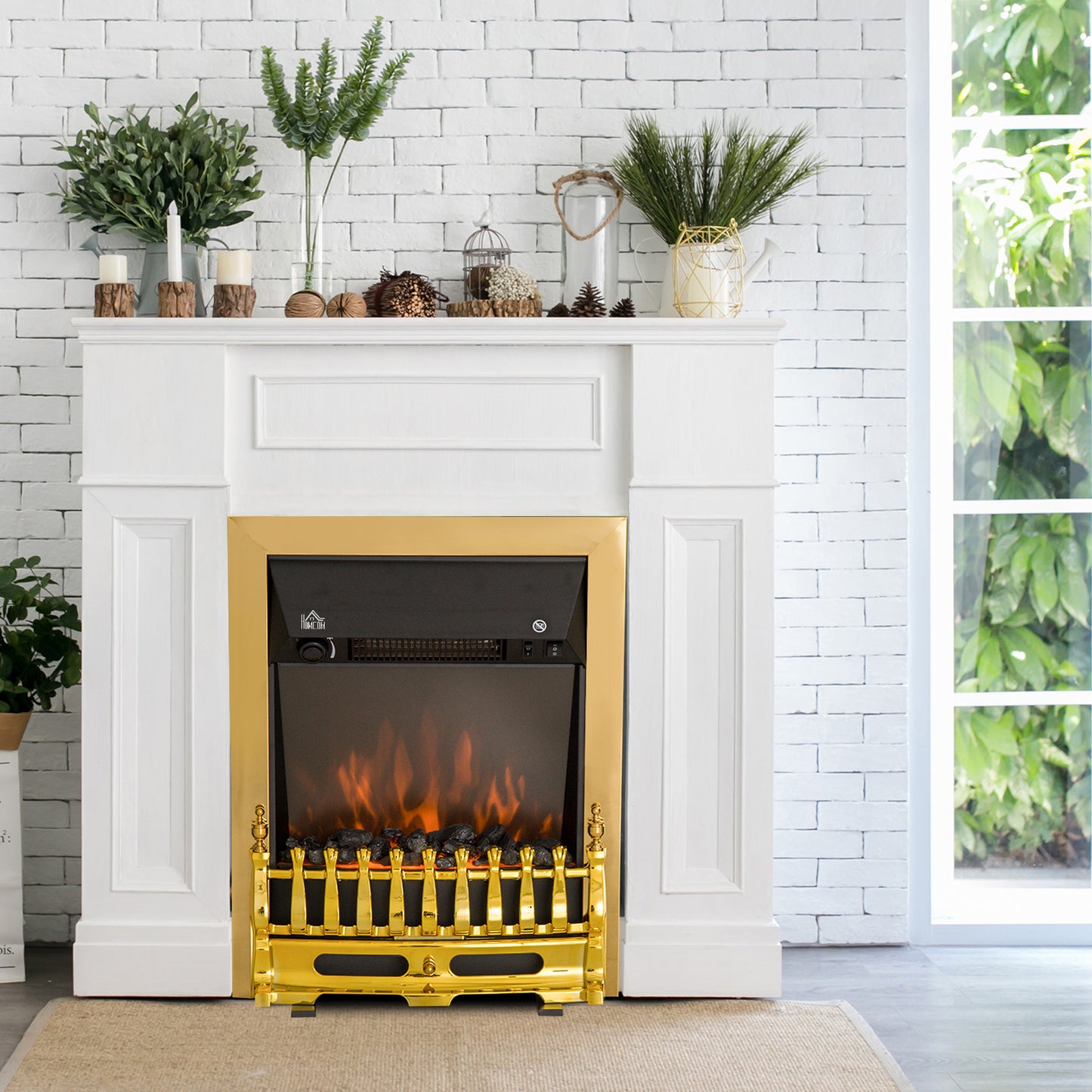 Electric Fireplace 1 & 2KW LED Fire Flame for Living Room Golden