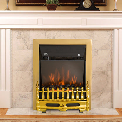 Electric Fireplace 1 & 2KW LED Fire Flame for Living Room Golden