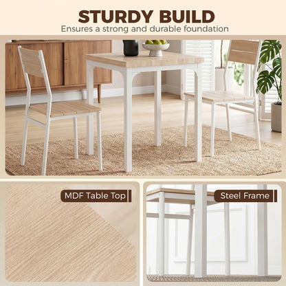 3 Pcs Compact Dining Table 2 Chairs Set, Oak Wood Effect