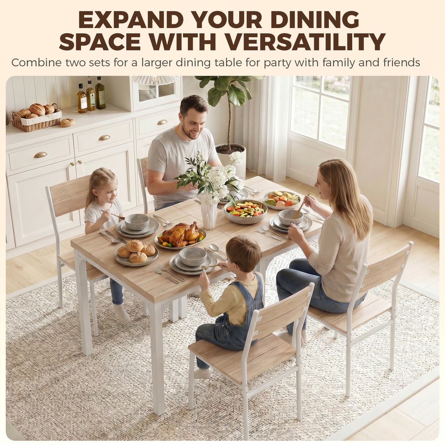 3 Pcs Compact Dining Table 2 Chairs Set, Oak Wood Effect