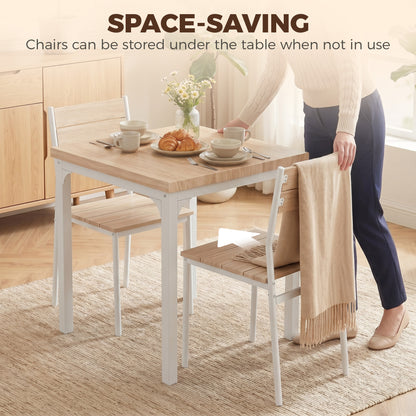 3 Pcs Compact Dining Table 2 Chairs Set, Oak Wood Effect