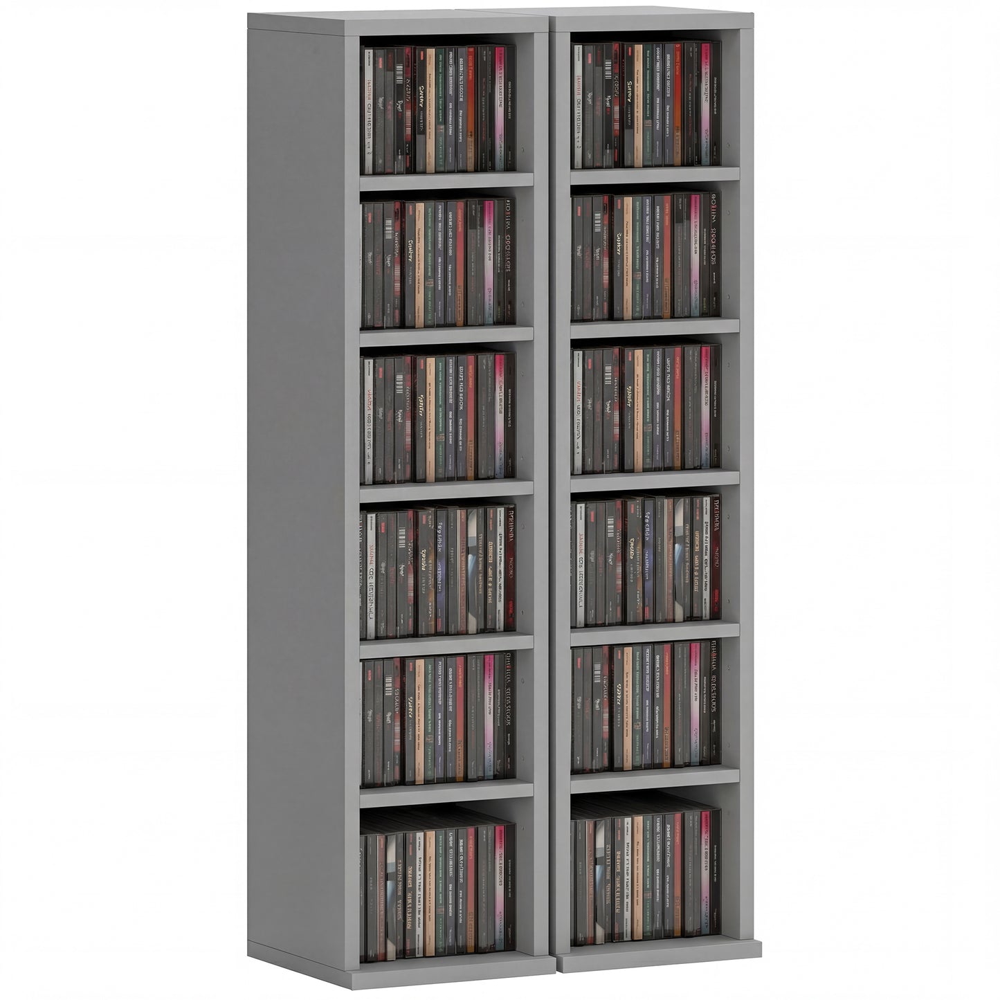 Set of 2 CD Storage Unit DVD Shelf with Adjustable Shelves Light Grey