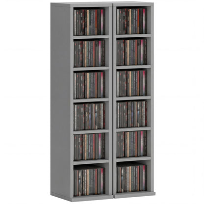 Set of 2 CD Storage Unit DVD Shelf with Adjustable Shelves Light Grey