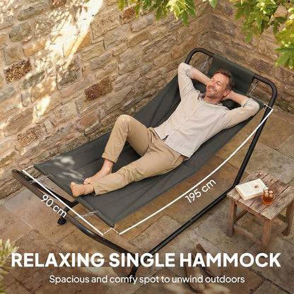 Outdoor Hammock with Stand with Side Pocket, Headrest, Dark Grey