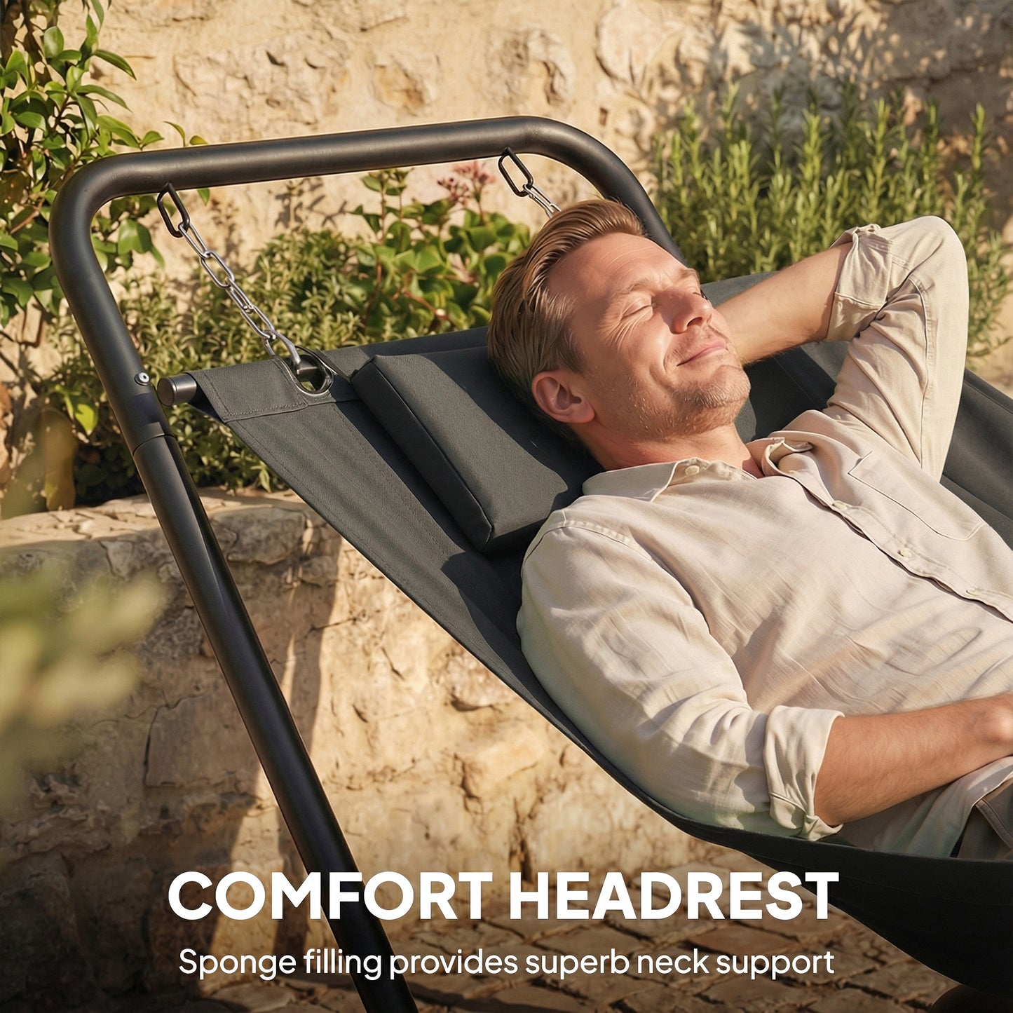 Outdoor Hammock with Stand with Side Pocket, Headrest, Dark Grey