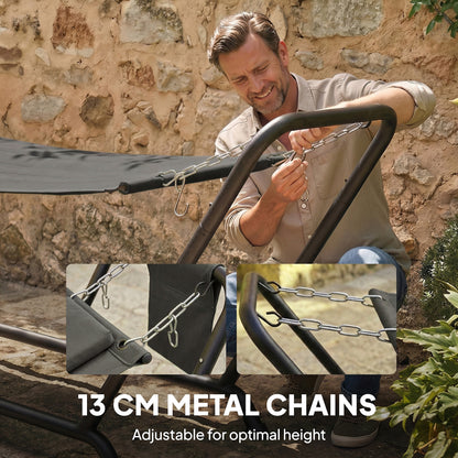 Outdoor Hammock with Stand with Side Pocket, Headrest, Dark Grey