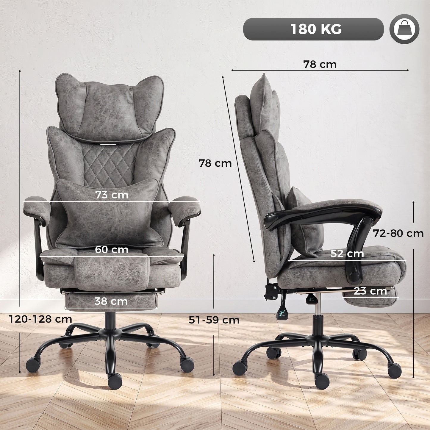 Big and Tall Office Chair with Lumbar Support, Grey