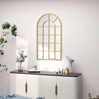 Modern Arch Window Wall Mirror for Living Room Bedroom, Gold Tone