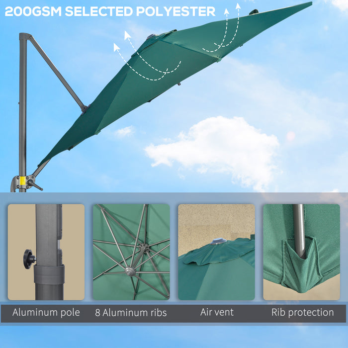 3 x 3(m) Cantilever Parasol with Cross Base, Garden Umbrella with 360¬∞ Rotation, Crank Handle and Tilt for Outdoor, Patio, Green