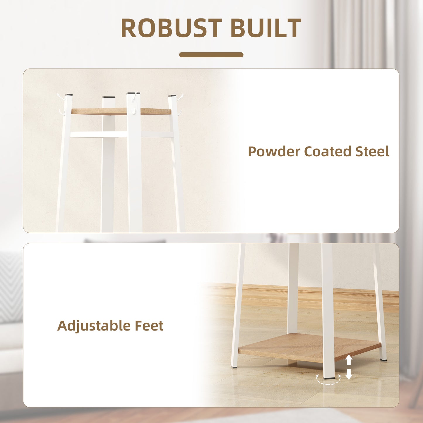 Clothes Rack with Storage, Garment Rack with 8 Hooks and 3-Tier Shelf