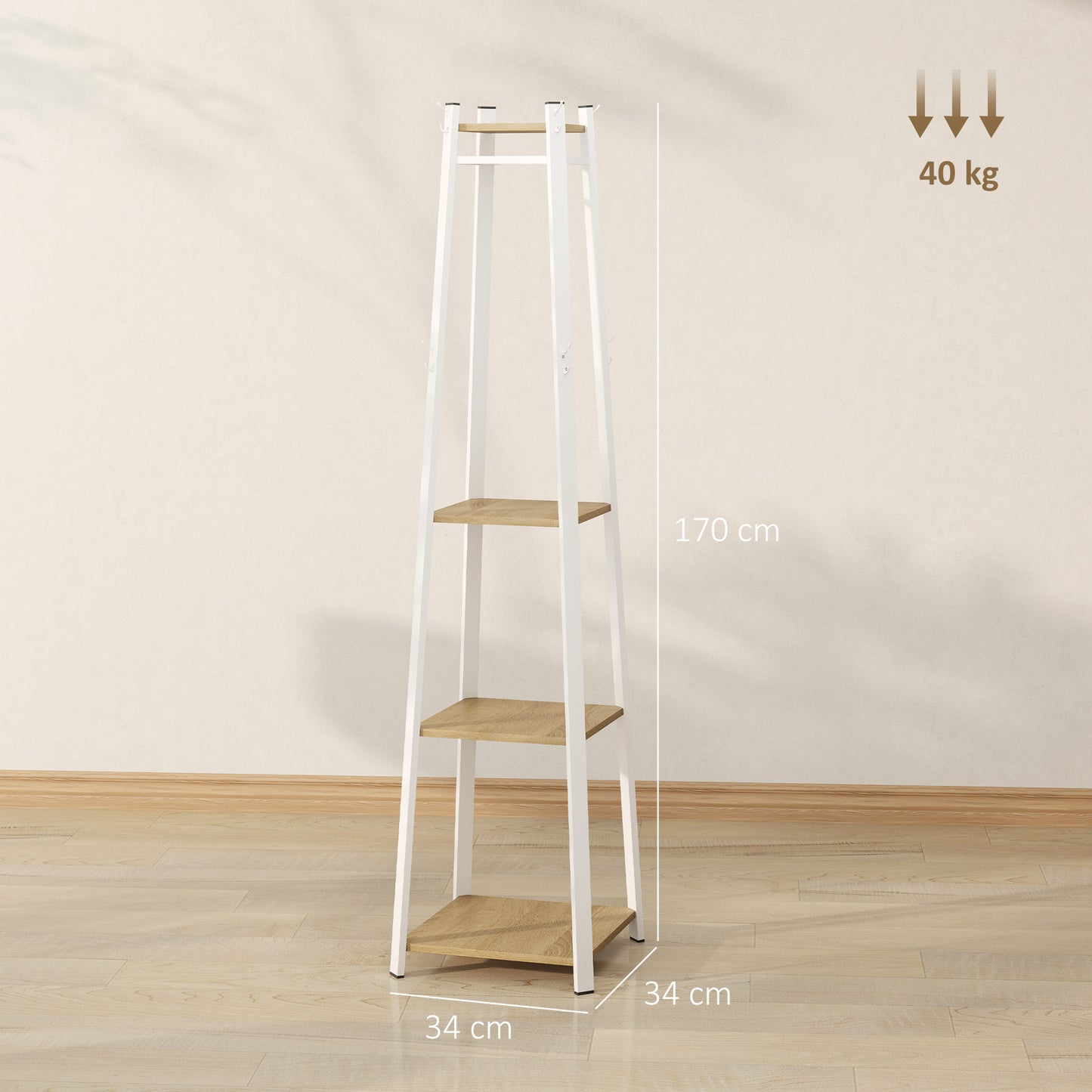 Clothes Rack with Storage, Garment Rack with 8 Hooks and 3-Tier Shelf
