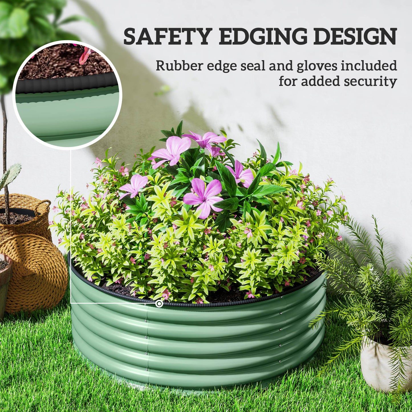 Galvanised Planter with Gloves, 120 x 120 x 43cm, Light Green