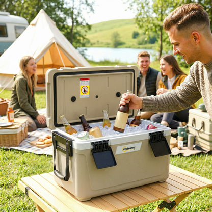 42.6L Insulated Cool Box, Portable Ice Cooler with Handle, Khaki
