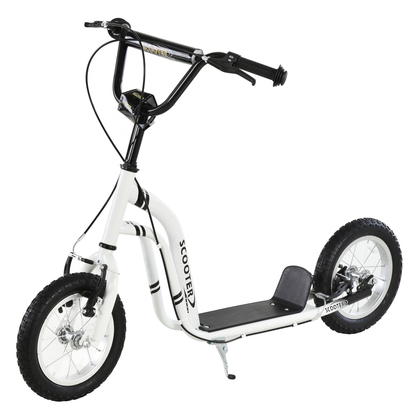 Kids Stunt Scooter with 12" Rubber Tyres, Adjustable Handlebar, White